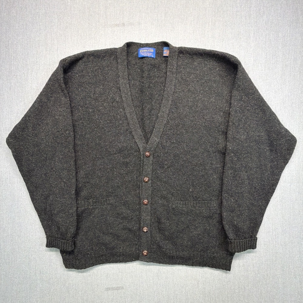 Pendleton Shetland Wool Dark Gray Cardigan Sweater Mens Size L
